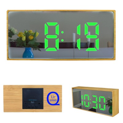 Bamboo Multifunction Mirror Led Clock