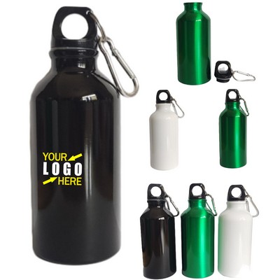 14oz Small Mouth Aluminum Outdoor Sports Bottle w/ Carabiner