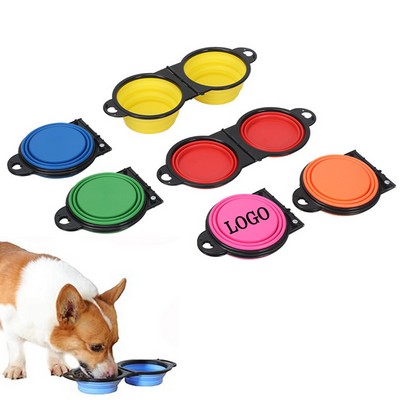 Pet Silicone Collapsible Dog Double Drink Bowls