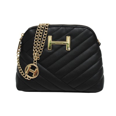 Halston Black Quilted Dome Crossbody Bag