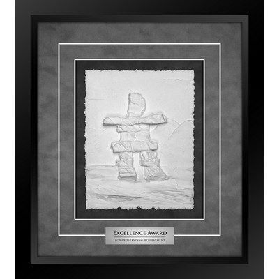 Inukshuk (Black/Grey) - Cast Paper Sculptured Art - Shadowbox Plaque 14.5"x16.25"