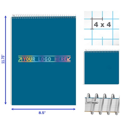 Card Board Cover 8.5 x 11.75 Inches 70 Sheets 140 Pages 4x4 Quad Ruled Coil Notebook