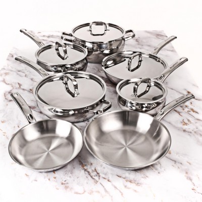 BergHoff Belly Shape 12Pc 18/10 Ss Cookware Set, Metal Lids