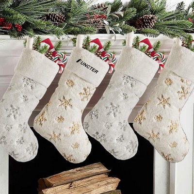 White Christmas Stockings Christmas Stockings with Silver & Gold Sequin Snowflakes