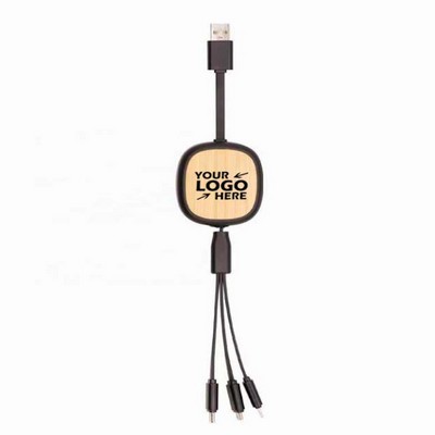 Retractable 3 in1 Bamboo Charging Cord