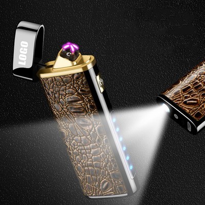 PU Leather Dual E-Arc Lighter With Flashlight