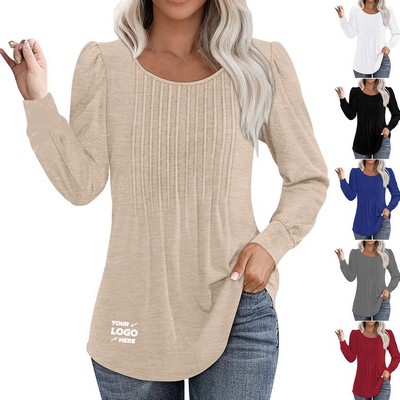 Women's Pleated Long Sleeve Shirts