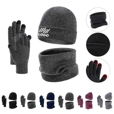 Winter Beanie Hat Scarf Gloves Set