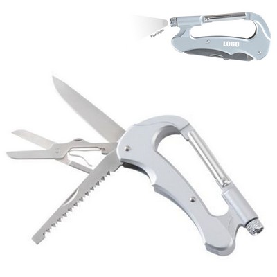 Carabiner Multi-Tool with Knife Scissors and Flashlight