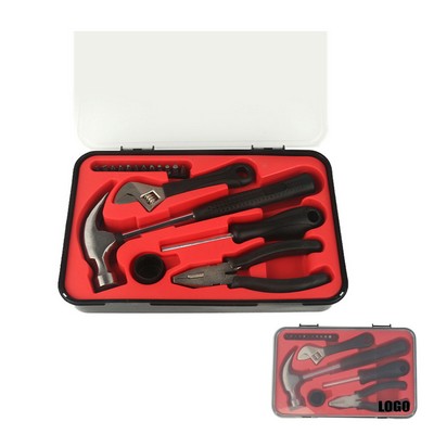 Multi Hardware Toolbox Kit with Adjustable Wrench Hammer Pliers and Screwdriver