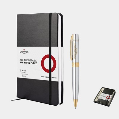 SHEAFFER® Executive Gift Set Bright Chrome S300 9342 Ballpoint Pen with Medium Hard Notebook