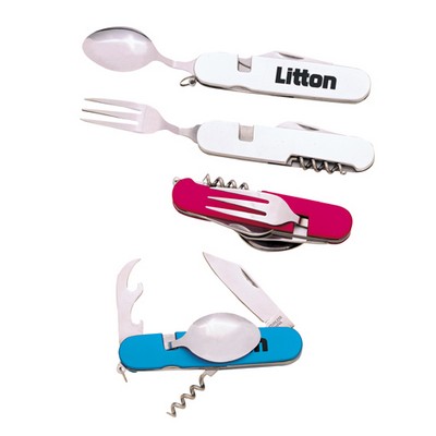 6 Function Anodized Camping Set With Knife/ Fork/ Spoon (5"x1 1/8")