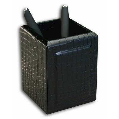 Crocodile Embossed Black Leather Pencil Cup