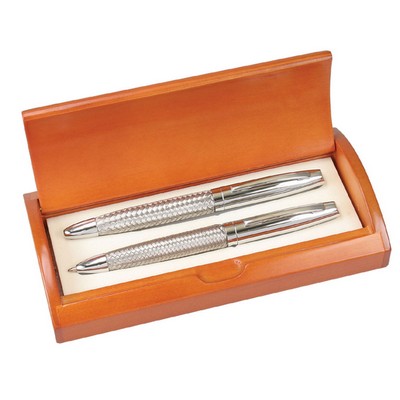 Woven Barrel Ball Pen and Roller Ball Pen Set