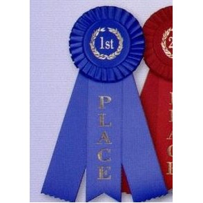 3-1/2" Stock Rosettes W/1-5/8" x 7" Ribbon - PARTICIPANT