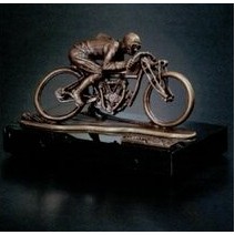 Custom Bronze Motorcycle Rider Figurine w/ Marble Base