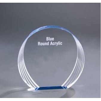 Round Blue Reflective Acrylic Award w/ Swirled Sides - 6" Diameter