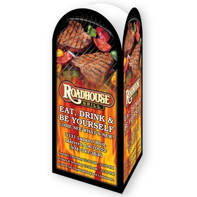 3 Panel Advertising Table Tent with a Round Top Custom Printed (8 1/2"x4")