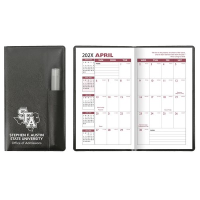 Executive Vinyl Cover Academic Pocket Planner with Pen