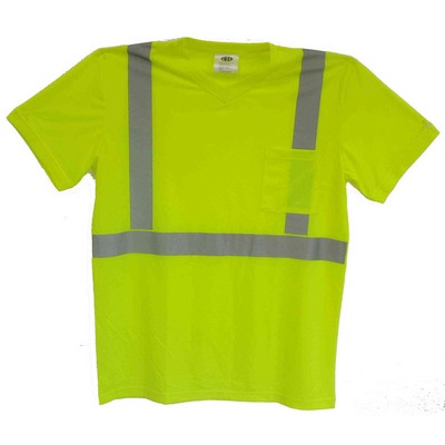 ANSI Class 2 Safety T-Shirt - Micro Mesh with V-Neck and Pocket