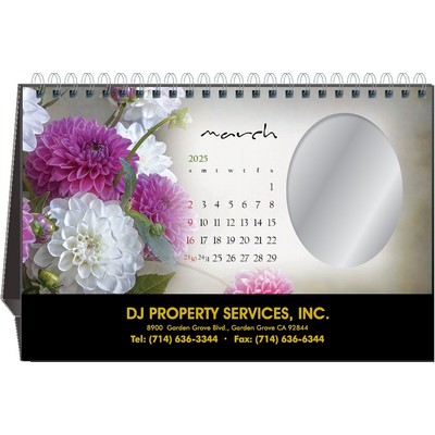 Blossoms 2025 Mirror Desktop Calendar w/Gold Imprint