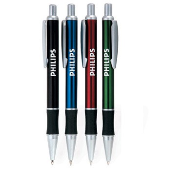 Alum Retractable Metal Ballpoint Pen w/ Rubber Grip