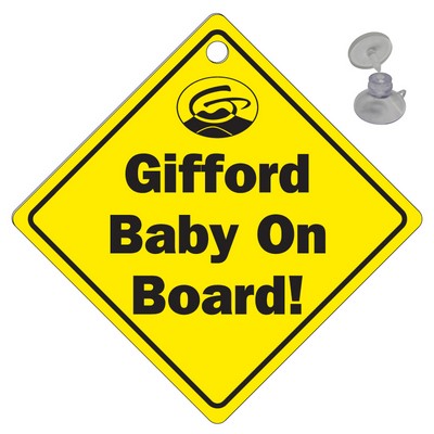 Baby on Board Sign .040 White Styrene (5"x5") with Suction Cup, Spot Color Screen-Printed