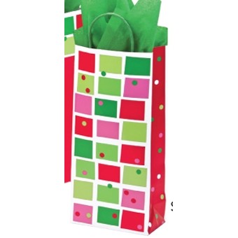 Christmas Check Printed Paper Crane Shopping Bag (5 1/2"x3 1/4"x12 1/2")