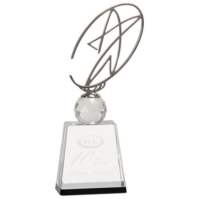 Clear & Black Crystal Award w/Oval Silver Metal Star