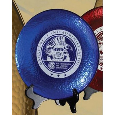 9" Blue Hammered Metal Glass Plate Award