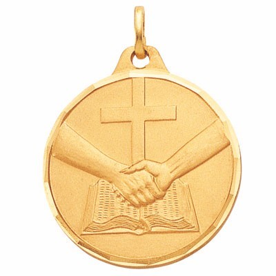 E Series Die Struck Partners in Faith Handshake Cross Book Medal