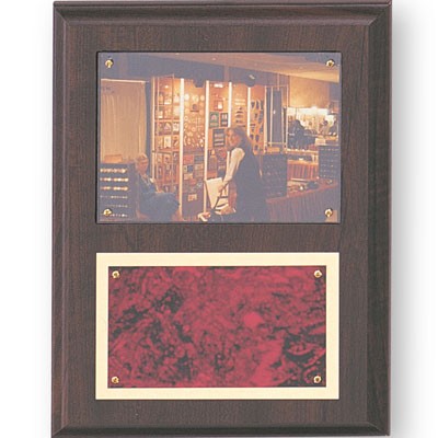 Walnut Finish 3½"x5" Photo Plaque w/Plexiglass & Colored Plate (7"x9")