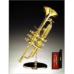 Gold Brass Trumpet Miniature with Stand & Case 4.5"H