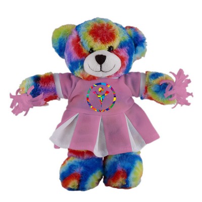 Soft Plush Stuffed Tie Dye Bear with Cheerleader Outfit