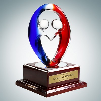 Art Glass Partners In Crime Award w/Rosewood Base