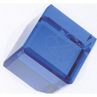 Blue Optical Crystal Standing Cube Paperweight (2-3/8"x2-3/8"x2-3/8")