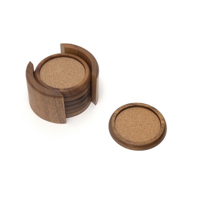 Lipper 7 Piece Acacia Round Coasters w/ Cork