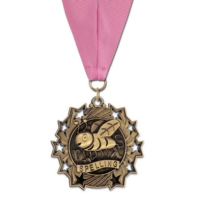 2 1/4" Spelling TS Medal w/ Grosgrain Neck Ribbon