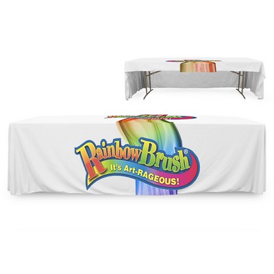 8' Premium PolyKnit™ 3-Sided Open Back Throw Style Table Cover w/Full Dye Sub Logo (96"x30"x29")