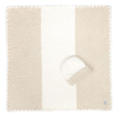 Baby Blanket - Center Stripe w/ Cap - Chenilla Classic™ - Malt / Creme - 30*30