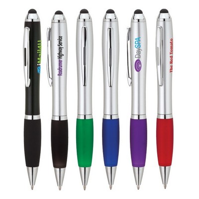 Plastic Ballpoint Pen w/Rubber Antiskid Sleeve and stylus touch end