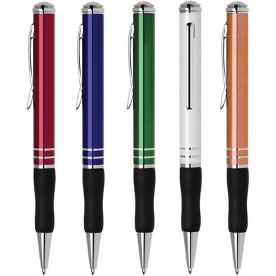 DM Series Ball Point Pen, aluminum pen barrel, twist action, soft rubber grip. Green Pen