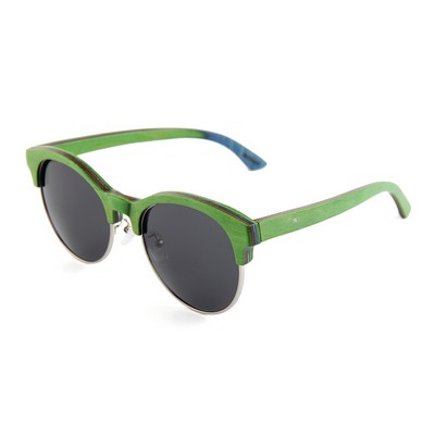 Layered Maple Wood Sunglasses - Green Frames