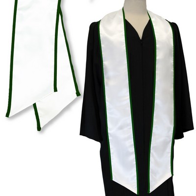 White 84" Graduation Stole with Hunter Green Binded Edge