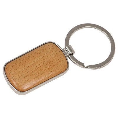 1" x 1.75" - Beechwood and Silver Keychains - Rectangle