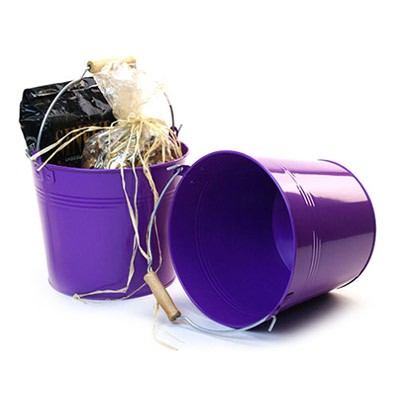 8 1/2" Purple Painted Pail w/Wooden Handle