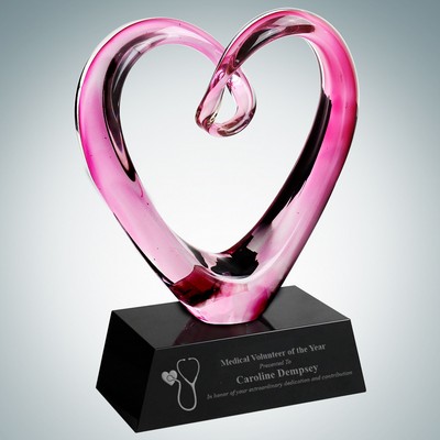 Art Glass Compassionate Heart Award w/Black Base