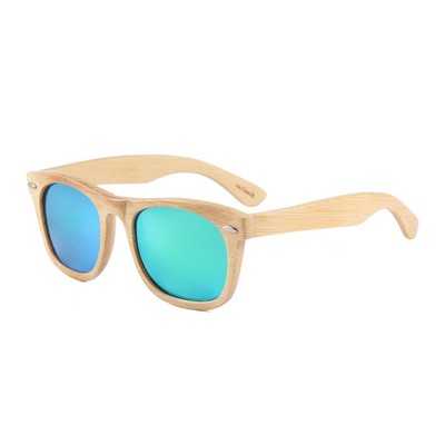 Bamboo Sunglasses - Green Mirror Polarized Lenses - Bamboo Frames