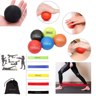 Kidder Exercise Massage Ball + Fitness Resistance Bands (Black)