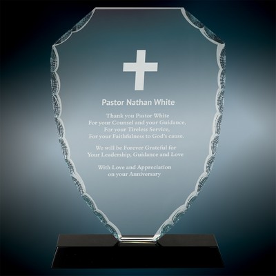 Large Shield Facet Glass On Black Base Award